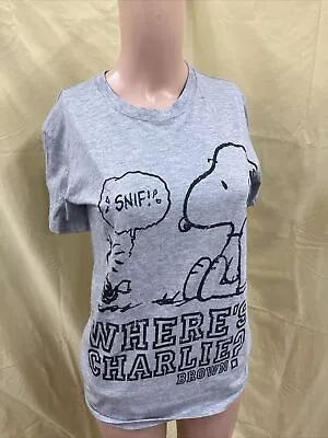 Buy Snoopy -  Where's Charlie  (Brown) Grey T Shirt - UK Ladies Size S • 3.75£