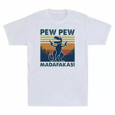 Buy Pew Vintage Pew T-Shirt Dinosaur Madafakas Funny Gun Men's Gangster With T-rex • 14.99£