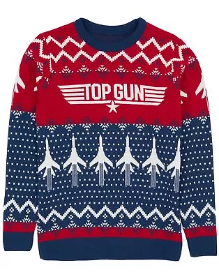 Buy Top Gun Mens Christmas Jumper | Festive Navy Red Knitted Xmas Sweatshirt • 38.99£