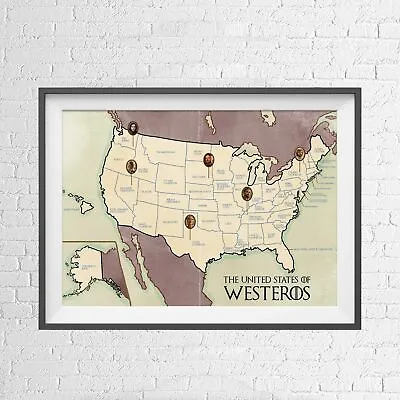 Buy GAME OF THRONES USA STATES CHARACTER MAP POSTER PICTURE PRINT Sizes A5 To A0 • 10.62£