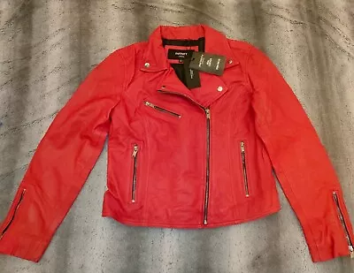 Buy BNWT Ladies Infinity Red Leather Biker Jacket Real Leather Size XL *Please Read* • 45.99£