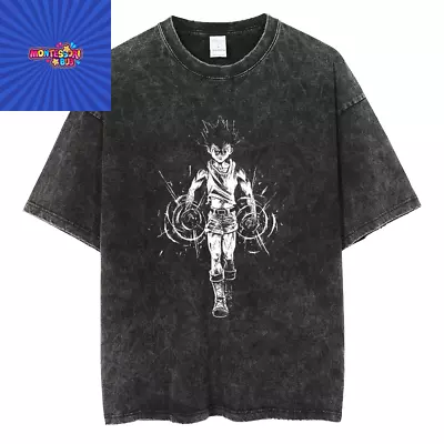 Buy Hunter X Hunter Cotton Washed Anime Print T-Shirt Men Streetwear Vintage Black • 19.50£