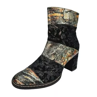 Buy LArtiste Spring Step Whitney Brocade Boots 42 10.5 11 Metallic Leather Ankle Zip • 117.30£