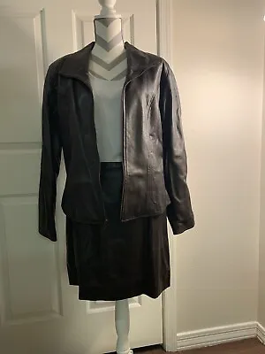 Buy SIENA STUDIO Brown Leather Jacket And Skirt Set Beautiful Size L C2 • 29.19£