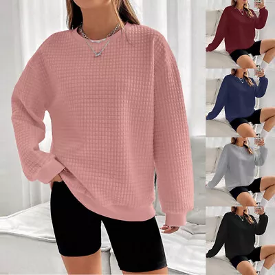 Buy Ladies Plain Long Sleeve Hoodies Holiday Check Jumper Sweatshirt Loose Size 6-20 • 22.31£