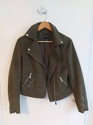 Buy New Look Green Faux Suede Biker Jacket Suedette Pockets Zip 10 • 15£