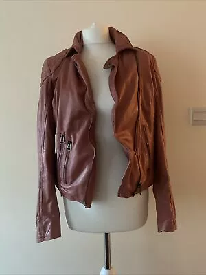 Buy Maze Ladies Real Leather Pink Biker Jacket Size L • 29.99£