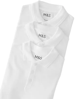 Buy Boys 3 Pack School Polo T Shirts M&s White Cotton Kids 3-16 Years New • 9.99£