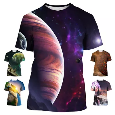 Buy 3D Womens/mens Short Sleeve T-Shirt Casual Top Tee Outer Space Planet Galaxy • 10.79£
