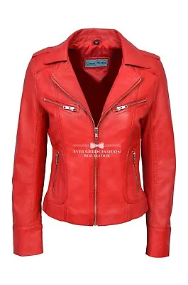 Buy RIDER Ladies Red Leather Jacket Biker Motorcycle Style REAL NAPA LEATHER 9823 • 98.99£