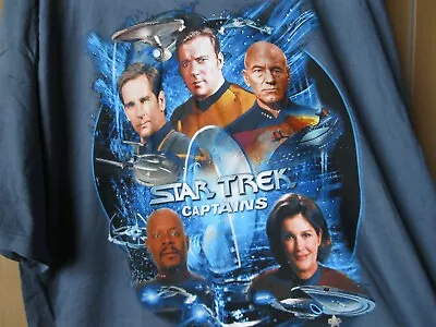Buy Vintage Star Trek Captains T-Shirt - Blue - Size 2XL • 20£