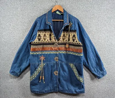 Buy 220 HICKORY By Blair Women's Native Aztec Western Denim Jean Jacket Coat - XL • 49.50£