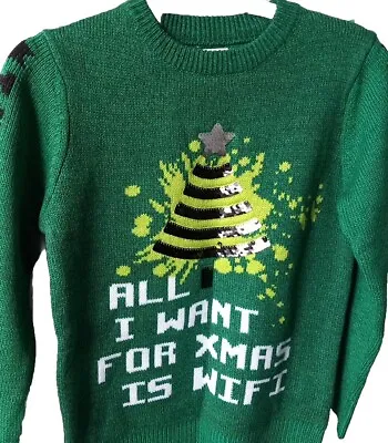Buy Boys Jumper Gaming Green Size 6-7 Years  All I Want For Christmas Is Wifi  New! • 15.50£