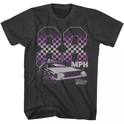 Buy Back To The Future Movie Merch DeLorean 88 MPH Checkered Men's T Shirt • 38.10£