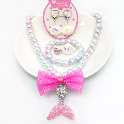 Buy UK Baby Girls Beads Necklace Set Fashion Mermaid Tail Pendant Child Kids Jewelry • 4.99£