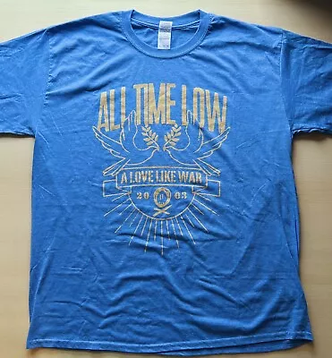 Buy ALL TIME LOW Love Like War Doves Men's / Unisex T Shirt Blue & Gold Size XL • 6£