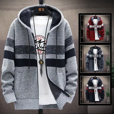 Buy Men's Sherpa Fur Lined Fleece Hoodie Thick Warm Zip Up Sweatshirt Jacket Coat • 5.69£