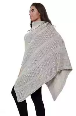 Buy Womens Chunky Cable Knitted Poncho 3 Button Winter Cape Wrap Shawl Cardigan Top • 13.50£