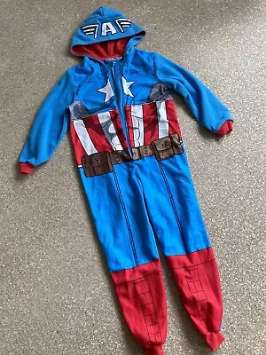 Buy Captain America One Piece Fleece Pyjama Age 8-9 Marvel Avengers Rebel Primark • 3.60£