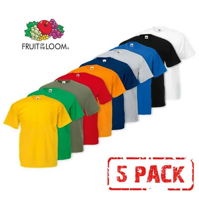 Buy 100% Cotton Blank T Shirt 5 Pack Men's New Fruit Of The Loom Plain Tee's T-shirt • 18.35£