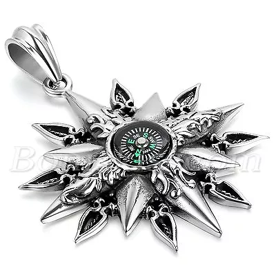 Buy Men's Vintage Stainless Steel Titan Compass Pendant Necklace Chain Unique Design • 10.41£