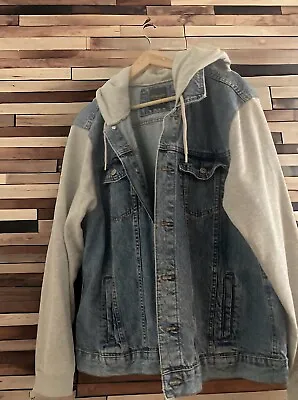 Buy Primark Mens Blue Grey Denim Hooded Jacket Size X Large • 19.95£