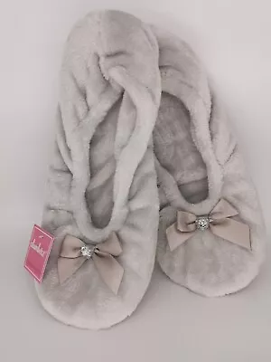 Buy Women's Silver Or Purple Velour Ballerina Slippers With Bow Sizes 3/4, 5/6, 7/8 • 10.99£