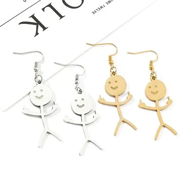 Buy Middle Finger Fck You Doodle Stickman Pendant Funny Stainless Earrings Jewellery • 5.99£