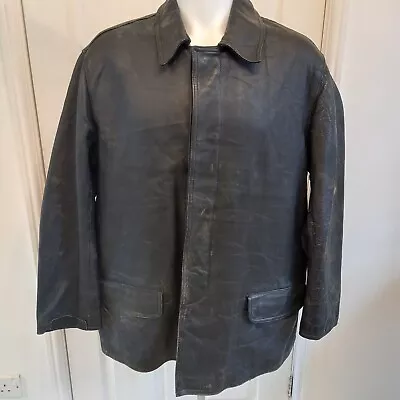 Buy Vintage 50'S French Leather Fireman's  Jacket Black Size 46  XL Extra Large 420 • 79£