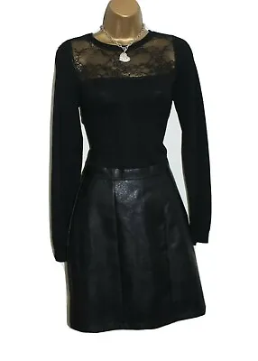 Buy Lipsy 2 In 1 Dress 10 Leather  PU Skirt Black Lace Long Sleeve Jumper Party • 31.99£