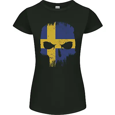 Buy Sweden Skull Flag Gym Bodybuilding Biker Womens Petite Cut T-Shirt • 8.75£