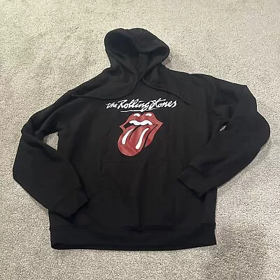 Buy The Rolling Stones Hoodie Size L Script Tongue Logo Black Red Pullover Rock Band • 24.01£