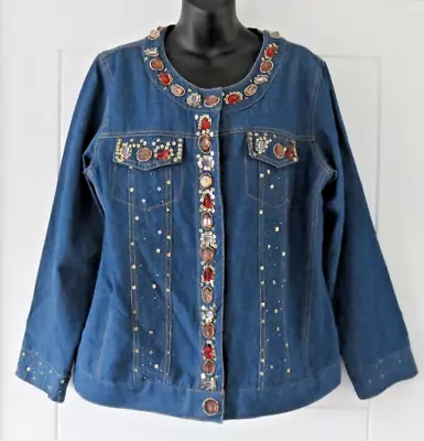 Buy Indigo Moon Blue Denim Decorated Embellished Casual Jacket L Large Excellent • 30.99£