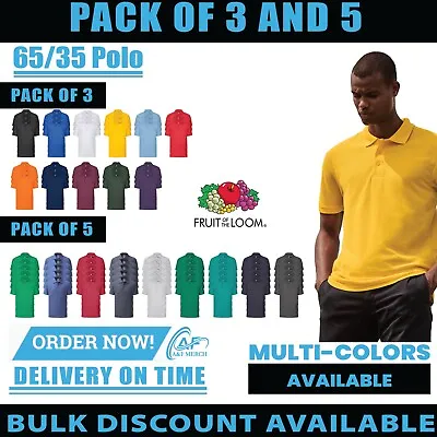 Buy Pack Of 5 & 3 Fruit Of The Loom 65/35 Polo Plain Smart Casual Short Sleeve SS402 • 22.99£