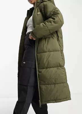 Buy Dickies Alatna Khaki Long Puffer Coat Size XS RRP £150 • 90£