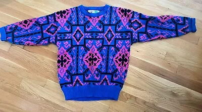 Buy Vtg Colorful Sweater Geometric Knit Ski Sz M Colorblock 80’s Grunge Art Cosby 3D • 58.37£