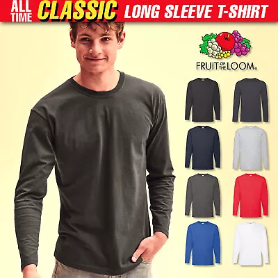 Buy Mens Long Sleeve T-Shirt Fruit Of The Loom Crew Round Neck Plain Casual Top Tee • 6.81£