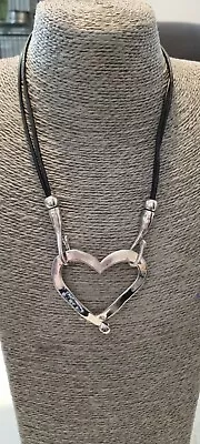 Buy Fashion Jewellery Necklace Short Length Black Cord Silver Heart Pendent • 7.50£