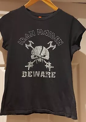 Buy Iron Maiden Beware T-Shirt Women’s Fitted Style, Medium Black & Silver  • 15£