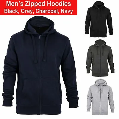 Buy Mens Plain Hoodies Fleece Jacket Sweatshirt Zipper Zip Up Hoodie Soft Lined Hood • 12.99£