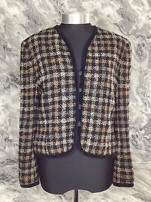 Buy Vintage Padded Shoulder Check Buckle 70s 80sJacket Blazer Black Brown Wool Uk 12 • 12.99£