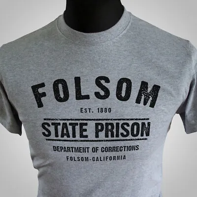 Buy Folsom State Prison Retro T Shirt Johnny Cash Blue Country Western Cool Grey • 15.99£