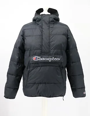 Buy Champion Half Zip Mens Puffer Jacket Front Pocket Logo Uk L Black 213627 Eg • 30.80£