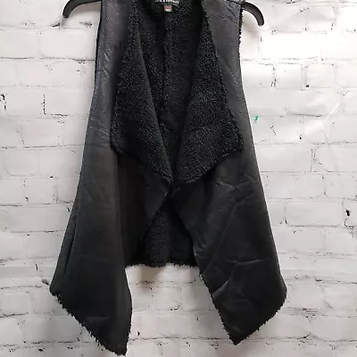 Buy Rock & Republic Sm Black Faux Suede Faux Sherpa Fur Soft Asymmetric Vest Goth  • 15.15£