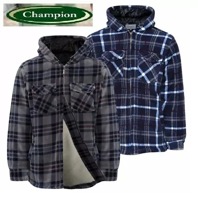 Buy Hooded Fleece Padded Lumberjack Shirt Jacket Fur Lined Sherpa Winter Warm M-35XL • 24.95£