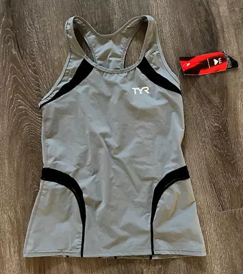 Buy NWT TYR Swimwear Womens XL Gray Black White Carbon Solid FEM Tank Tri Apparel • 23.62£