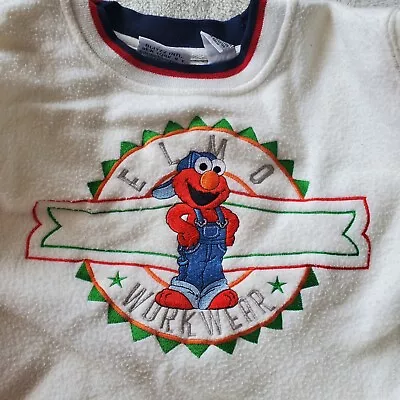 Buy VTG Sesame Street Unisex White Elmo Workwear Pullover Sweater Youth Kids Large • 31.50£