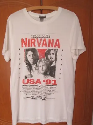 Buy Nirvana T Shirt In Concert USA 91 1991 White S Small • 24.99£