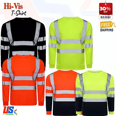 Buy New Hi Vis Viz T Shirt Visibility Long Sleeve Reflective Tape Security Work Tee • 11.99£