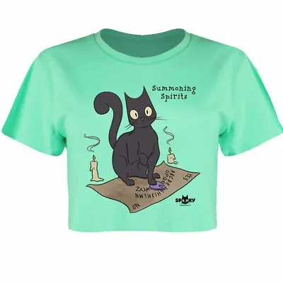 Buy  Summoning Spirits Peppermint Green Crop Top, T-shirt, Spooky Cat, Ouija, Witch • 17.95£